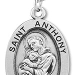 Men's Sterling Silver Oval Saint Anthony Necklace with Chain Options - 24&quot; Sterling Silver Chain + Clasp