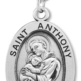 Men's Sterling Silver Oval Saint Anthony Necklace with Chain Options - 24&quot; Sterling Silver Chain + Clasp