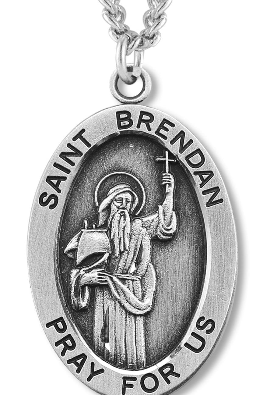 Men's Sterling Silver Oval St. Brendan Necklace