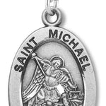 Men's Sterling Silver Oval St. Michael Necklace with Chain Options - 24&quot; Sterling Silver Chain + Clasp