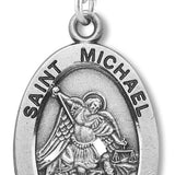 Men's Sterling Silver Oval St. Michael Necklace with Chain Options - 24&quot; Sterling Silver Chain + Clasp