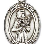 Men's Sterling Silver Saint Agatha Oval Medal - No Chain