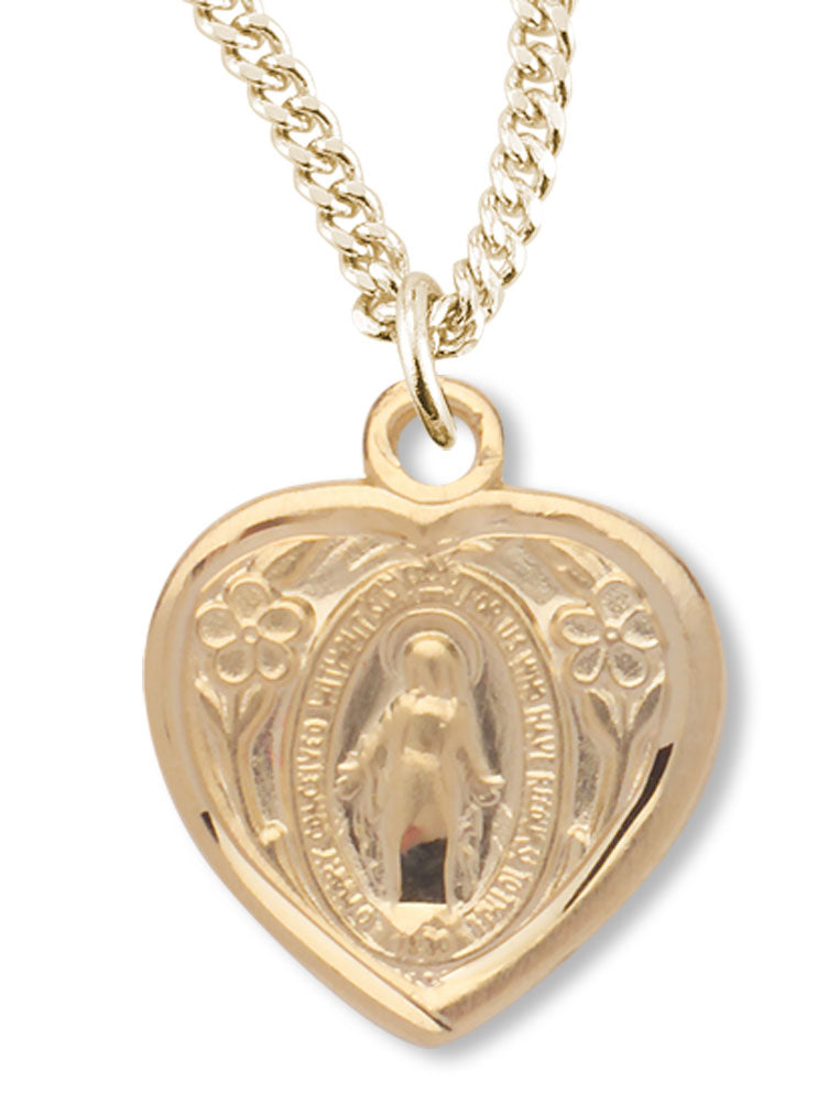 Women's 14kt Gold Over Sterling Silver Miraculous Heart Necklace + 18 Inch Gold Plated Chain &amp; Clasp - Gold-tone