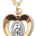 Women's 14kt Gold Plated Two Tone Cut Out Heart Miraculous Necklace + 18 Inch Gold Plated Chain &amp; Clasp - Two-Tone