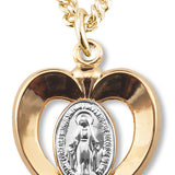 Women's 14kt Gold Plated Two Tone Cut Out Heart Miraculous Necklace + 18 Inch Gold Plated Chain &amp; Clasp - Two-Tone