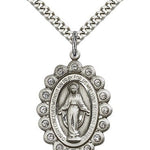 Miraculous Medal, Sterling Silver - 24&quot; 2.4mm Rhodium Plate Chain + Clasp