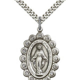 Miraculous Medal, Sterling Silver - 24&quot; 2.4mm Rhodium Plate Chain + Clasp
