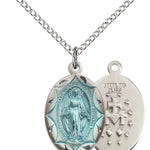 Miraculous Medal, Sterling Silver - 18&quot; 1.2mm Sterling Silver Chain + Clasp