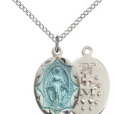 Miraculous Medal, Sterling Silver - 18&quot; 1.2mm Sterling Silver Chain + Clasp