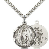 Miraculous Medal, Sterling Silver - 24&quot; 2.4mm Rhodium Plate Chain + Clasp