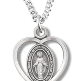 Girl's Sterling Silver Miraculous Necklace Pierced Heart with Chain - Sterling Silver