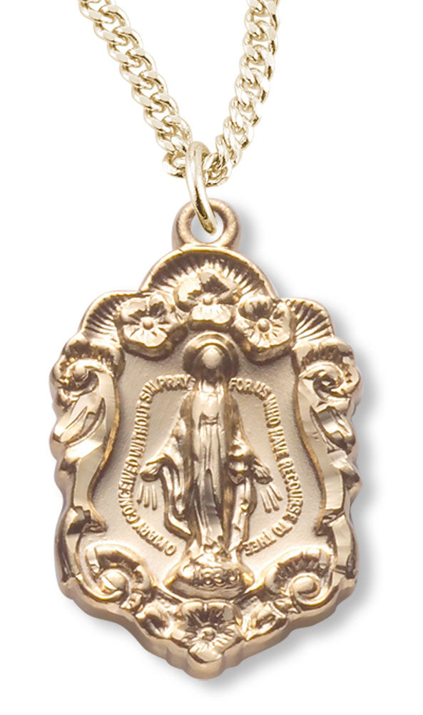 Women's 14kt Gold Over Sterling Silver Floral Accented Miraculous Necklace + 18 Inch Gold Plated Chain &amp; Clasp - Gold-tone