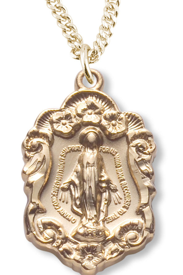 Women's 14kt Gold Over Sterling Silver Floral Accented Miraculous Necklace + 18 Inch Gold Plated Chain &amp; Clasp - Gold-tone