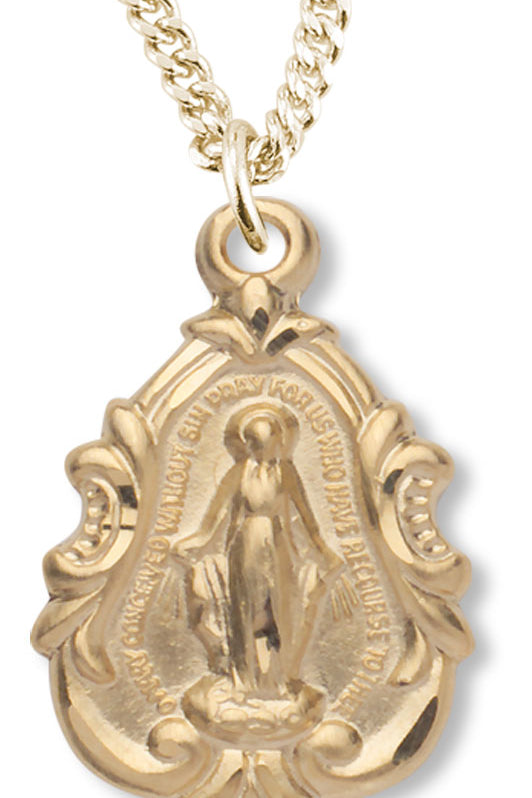 Women's 14kt Gold Over Sterling Silver Teardrop Miraculous Necklace + 18 Inch Gold Plated Chain &amp; Clasp - Gold-tone