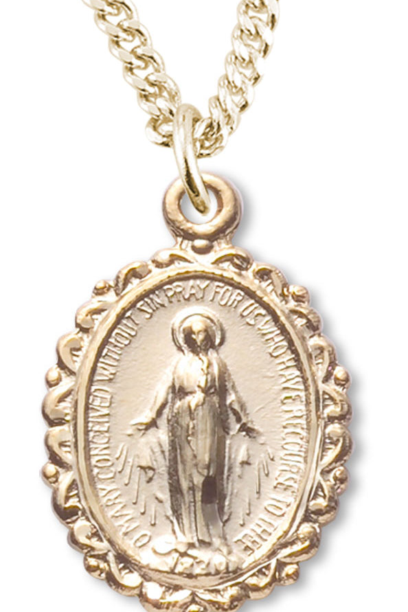 Women's 14kt Gold Plated over Sterling Silver Fancy Edge Miraculous Necklace + 18 Inch Gold Plated Chain &amp; Clasp - Gold-tone