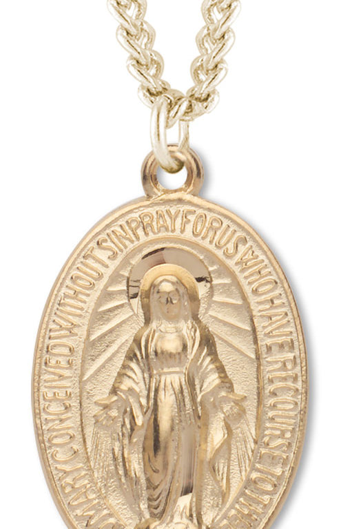 Men's 14kt Gold Over Sterling Silver Oval Miraculous Necklace + 24 Gold Plated Endless Chain - Gold-tone