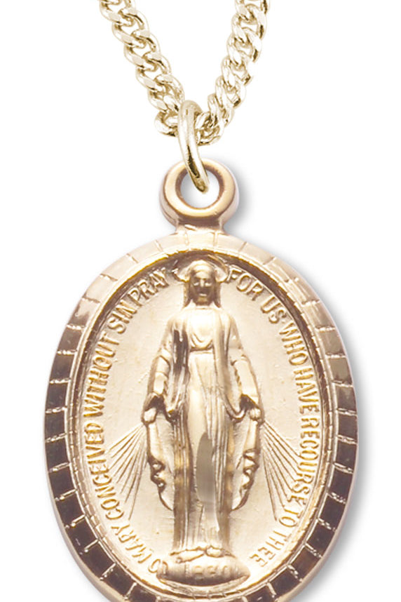 Women's 14kt Gold Plated Etched Edge Oval Miraculous Necklace + 18 Inch Gold Plated Chain &amp; Clasp - Gold-tone