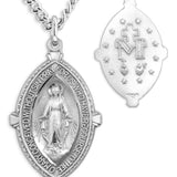 Men's Sterling Silver Miraculous Necklace Almond Shape with Chain Options - 24&quot; Sterling Silver Chain + Clasp