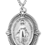 Women's Sterling Silver Oval Miraculous Necklace Beaded Border with Chain Options - 18&quot; 1.8mm Sterling Silver Chain + Clasp