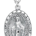 Women's Sterling Silver Miraculous Necklace with Beaded Border with Chain Options - 18&quot; 1.8mm Sterling Silver Chain + Clasp