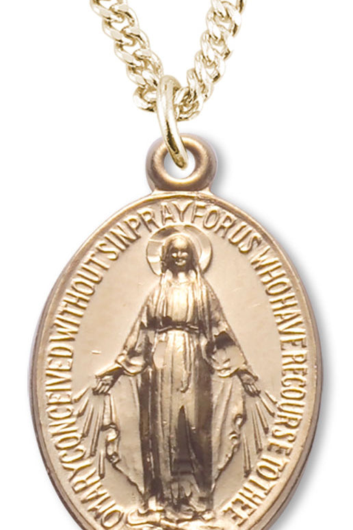 Women's 14kt Gold Over Sterling Silver Small Oval Miraculous Necklace + 18 Inch Gold Plated Chain &amp; Clasp - Gold-tone