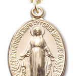 Women's 14kt Gold Over Sterling Silver Larger Oval Miraculous Necklace + 18 Inch Gold Plated Chain &amp; Clasp - Gold-tone