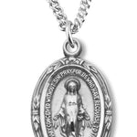 Petite Women' Sterling Silver Oval Leaf Edge Border Miraculous Necklace with Chain Options - 18&quot; 1.8mm Sterling Silver Chain + Clasp
