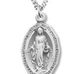 Women's Sterling Silver Oval Pointy Tip Miraculous Necklace with Chain Options - 18&quot; 1.8mm Sterling Silver Chain + Clasp