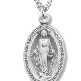 Women's Sterling Silver Oval Pointy Tip Miraculous Necklace with Chain Options - 18&quot; 1.8mm Sterling Silver Chain + Clasp
