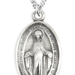 Women's Sterling Silver Simple Oval Miraculous Necklace with Chain Option - 18&quot; 1.8mm Sterling Silver Chain + Clasp