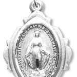 Women's Oval Cut Out Border Sterling Silver Miraculous Necklace with Chain Options - 18&quot; 1.8mm Sterling Silver Chain + Clasp