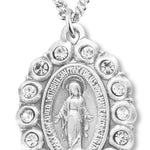 Women's Miraculous Necklace with Clear Crystal Stones Oval Sterling Silver with Chain Options - 18&quot; 1.8mm Sterling Silver Chain + Clasp