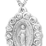 Women's Miraculous Necklace with Clear Crystal Stones Oval Sterling Silver with Chain Options - 18&quot; 1.8mm Sterling Silver Chain + Clasp