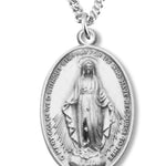 Women's Sterling Silver Oval Miraculous Pendant with Chain Options - 18&quot; 1.8mm Sterling Silver Chain + Clasp