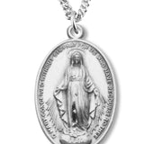Women's Sterling Silver Oval Miraculous Pendant with Chain Options - 18&quot; 1.8mm Sterling Silver Chain + Clasp