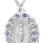 Women's Miraculous Necklace Oval with Blue Colored Stones Sterling Silver with Chain Options - 18&quot; 1.8mm Sterling Silver Chain + Clasp