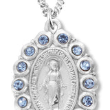 Women's Miraculous Necklace Oval with Blue Colored Stones Sterling Silver with Chain Options - 18&quot; 1.8mm Sterling Silver Chain + Clasp