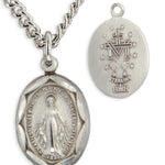 Women's Sterling Silver Miraculous Oval Necklace Scalloped Edges with Chain Options - 18&quot; 1.8mm Sterling Silver Chain + Clasp