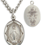 Women's Sterling Silver Miraculous Oval Necklace Scalloped Edges with Chain Options