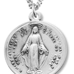 Women's Sterling Silver Round Miraculous Necklace with Chain Options - 18&quot; 1.8mm Sterling Silver Chain + Clasp