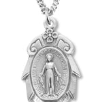 Women's Sterling Silver Floral Tip Jagged Edge Miraculous Necklace with Chain Options - 18&quot; 1.8mm Sterling Silver Chain + Clasp