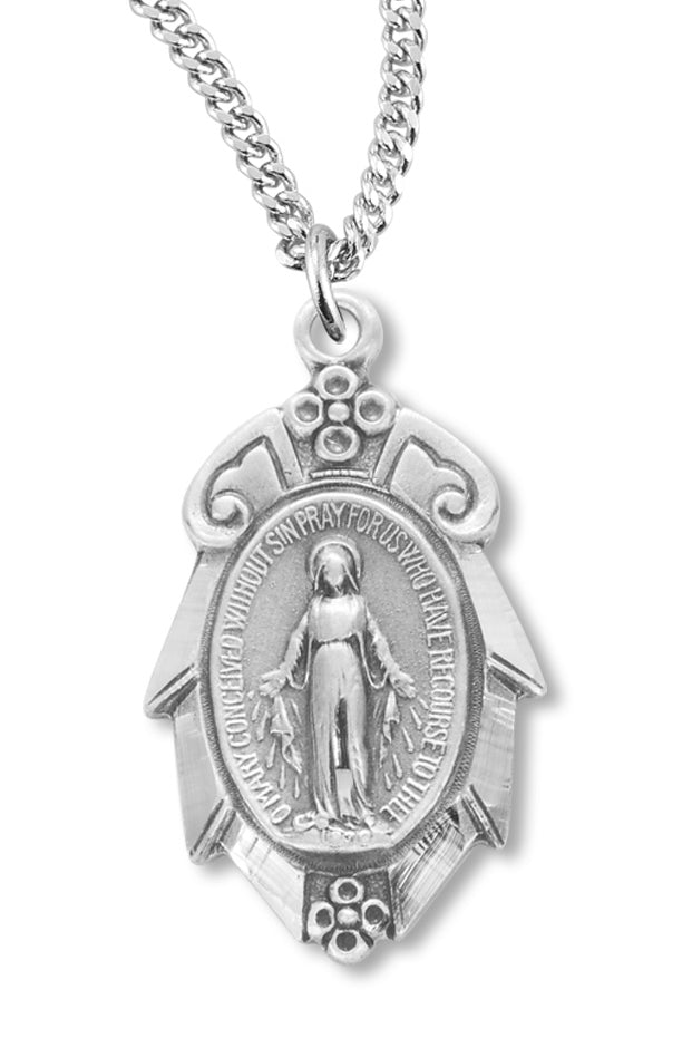 Women's Sterling Silver Floral Tip Jagged Edge Miraculous Necklace with Chain Options