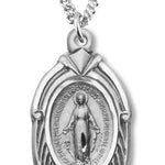 Women's Sterling Silver Miraculous Necklace w/ Scrolls Deep Carvings with Chain Options - 18&quot; 1.8mm Sterling Silver Chain + Clasp
