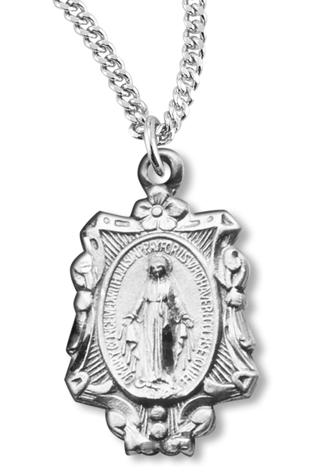 Women's Sterling Silver Flower and Scrolls Miraculous Necklace with Chain Options