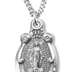 Petite Women's Sterling Silver Miraculous Medal Floral Point  Necklace with Chain Options - 18&quot; 1.8mm Sterling Silver Chain + Clasp