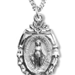 Women's Sterling Silver Fancy Shield Shaped Miraculous Necklace with Chain Options - 18&quot; 1.8mm Sterling Silver Chain + Clasp