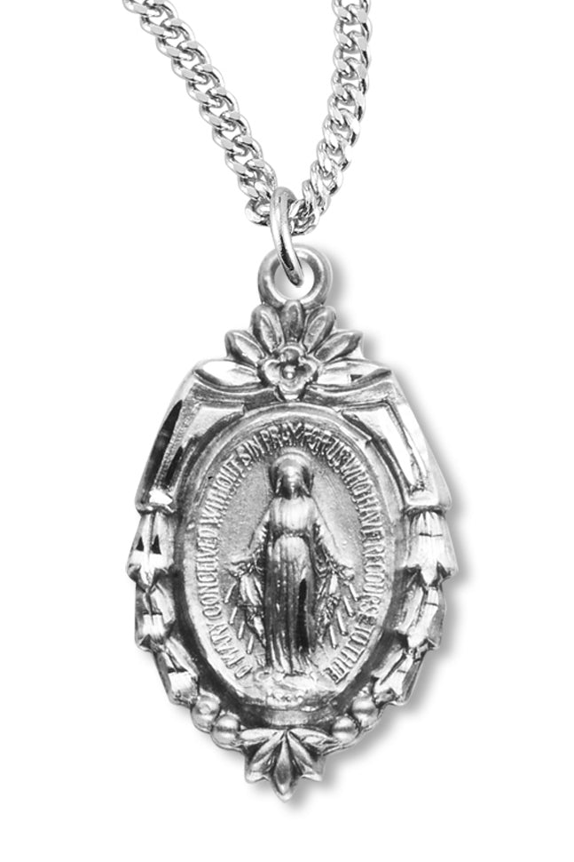 Women's Sterling Silver Fancy Shield Shaped Miraculous Necklace with Chain Options