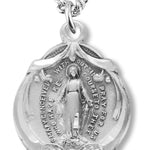 Women's or Youth Sterling Silver Ribbons Miraculous Necklace with Chain Options - 18&quot; 1.8mm Sterling Silver Chain + Clasp
