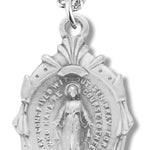 Women's Sterling Silver Miraculous Center Necklace Edged Border with Chain Options - 18&quot; 1.8mm Sterling Silver Chain + Clasp