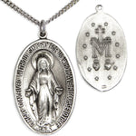 Large Sterling Silver Miraculous Pendant with Chain Options - 27&quot; 3mm Stainless Steel Endless Chain